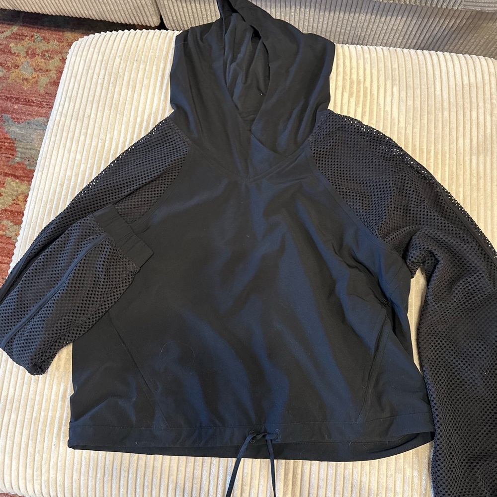 Black Lulu Cropped Mesh Sleeve Women's Hoodie